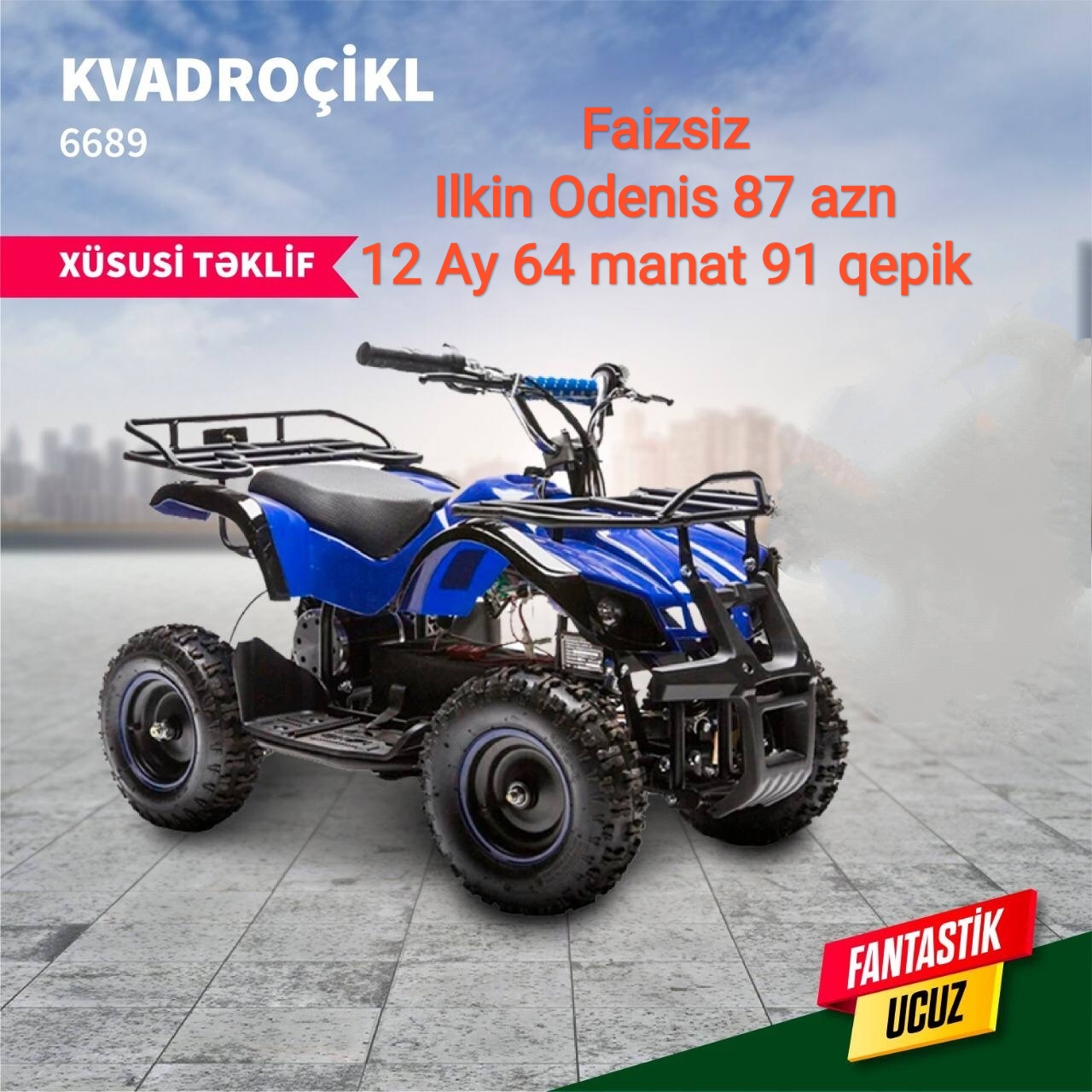 Usaqlar ucun Kvadroçikl 12 Aya Faizsiz Kreditle