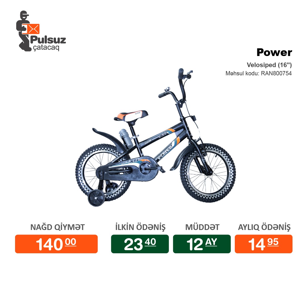 Velosiped 16 Power Hissə Hissə Ödənişlə Arayışsız Zaminsiz