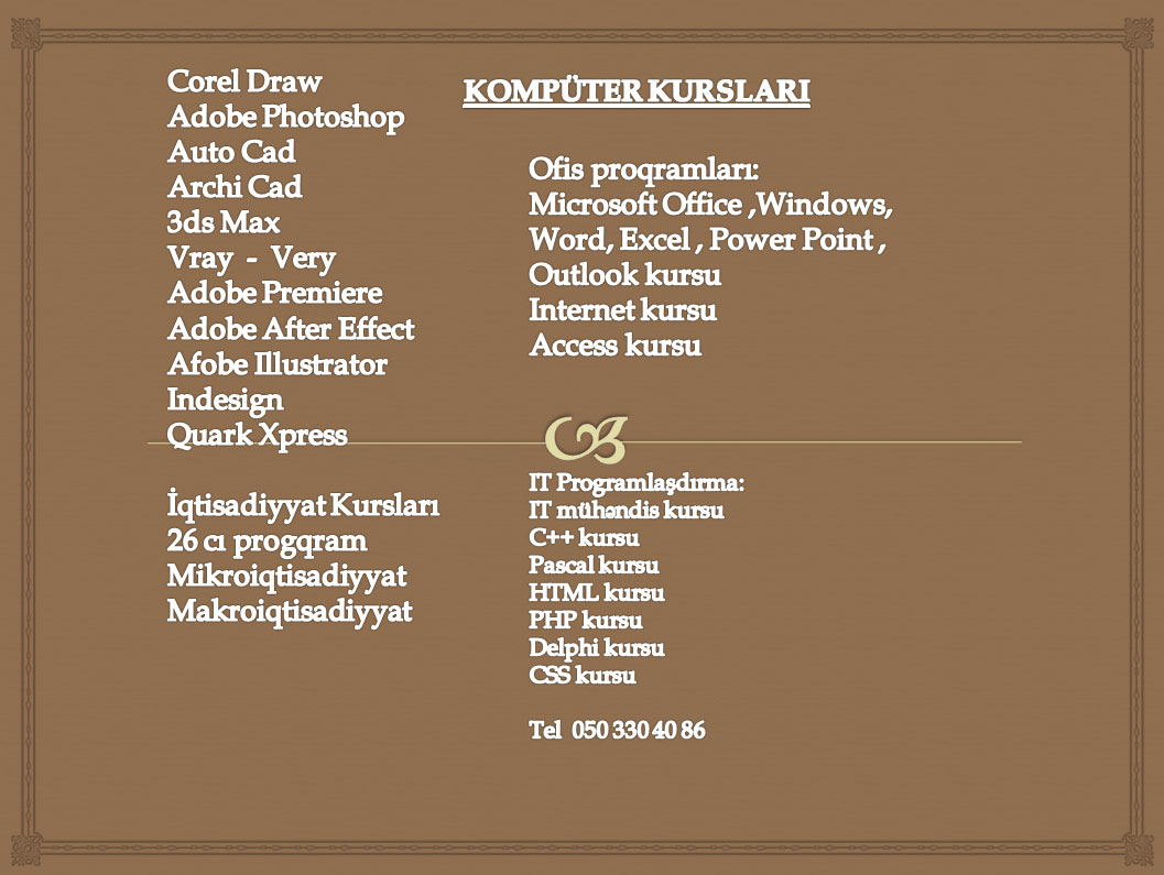 Bütün kompüter proqramları kursu tək ünvanda